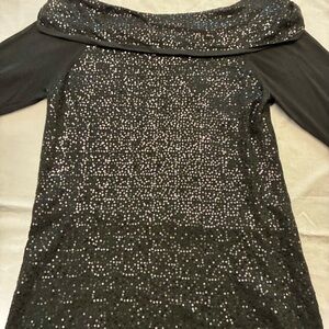 White House Black Market Black Sequin Off-Shoulder Knit Top, NWT Size M
